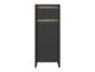 Armoire haute étroite avec portes grises et détails en bois clair
