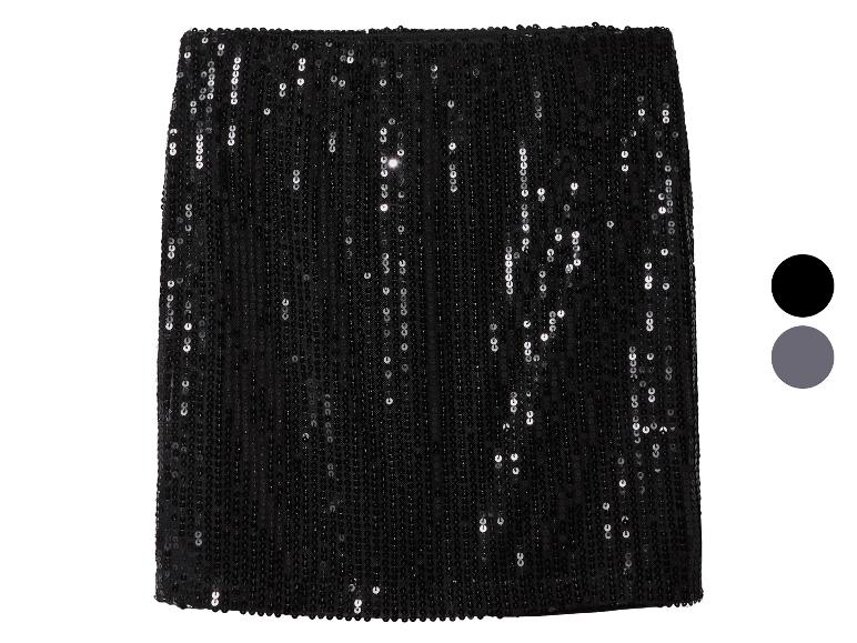 Jupe noire à sequins avec deux échantillons de couleur.