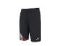 Short de sport noir avec des détails à rayures bleues, blanches et rouges.