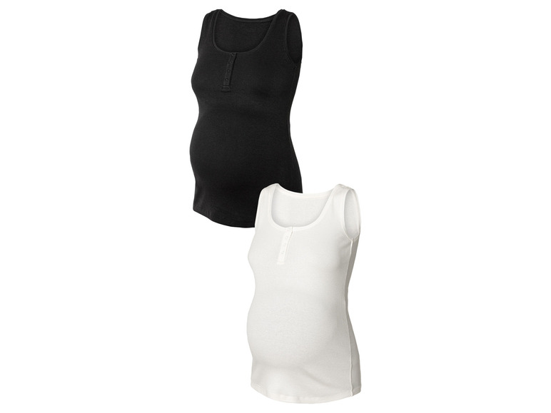 Deux débardeurs de grossesse, un noir et un blanc.