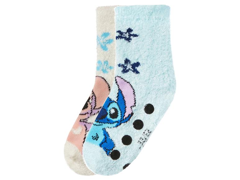 Deux paires de chaussettes douces Stitch, une bleu clair avec Stitch et une rose avec Angel