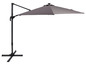 Un parasol gris réglable avec un pied en croix.