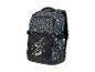 Sac à dos noir avec motif de skateboards et dessin d'un skateur.