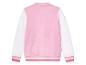 Une veste bomber rose avec des manches blanches.