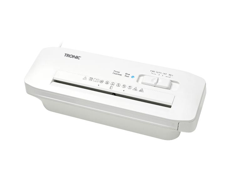 Destructeur de documents TRONIC blanc avec fente d'alimentation et commandes
