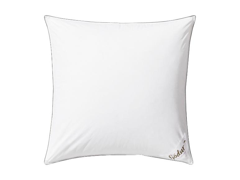 Oreiller blanc avec logo Fiodur et bords marron