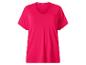 T-shirt rose vif à col en V et manches courtes avec bordure décorative.