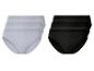 Trois paires de culottes grises et trois paires de culottes noires, côtelées.