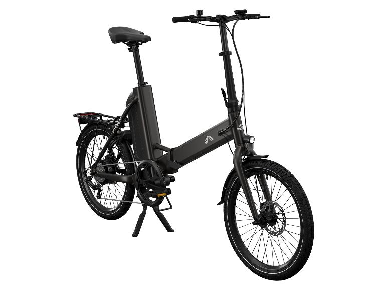 Vélo électrique pliant noir avec porte-bagages et freins à disque