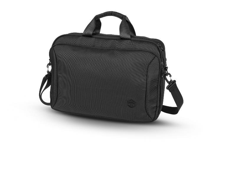 Un sac à dos noir pour ordinateur portable avec bandoulière.