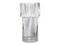 Vase en verre transparent de forme cylindrique avec un design côtelé.
