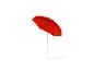 Parasol de plage rouge à motifs géométriques sur fond blanc.