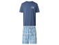 Pyjama bleu pour homme avec t-shirt et short à carreaux, avec le texte 'CALL IT A DAY'.