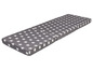 Un matelas pliable gris à étoiles blanches.