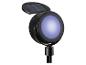 Projecteur solaire LED noir avec lumière violette, idéal pour jardins et extérieurs.