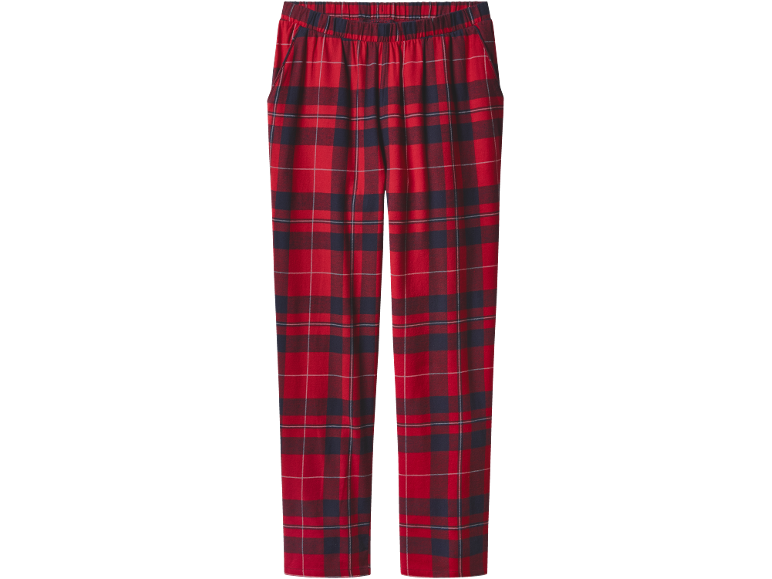 Pantalon à carreaux rouges avec taille élastique.