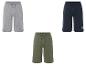 Shorts en coton gris, bleu marine et vert olive; style décontracté.
