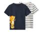 Lot de 2 t-shirts pour enfants : un bleu marine avec un lion 'HELLO!' et un rayé blanc et noir.