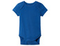 Un body bébé bleu à manches courtes.