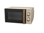 Un four à micro-ondes SilverCrest crème avec des détails en bois.
