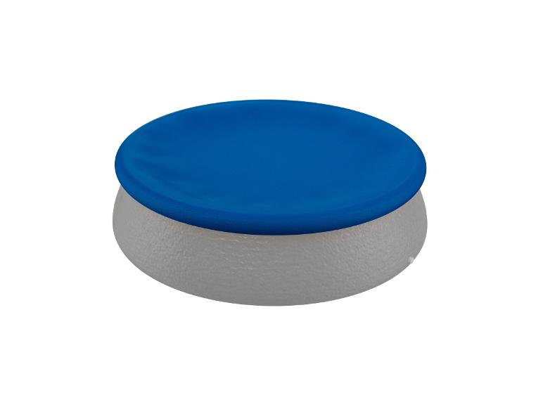 Couverture de piscine ronde bleue et grise.