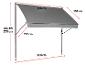 Store banne gris de 286 cm (largeur) x 150 cm (profondeur) avec hauteur réglable de 225-275 cm.