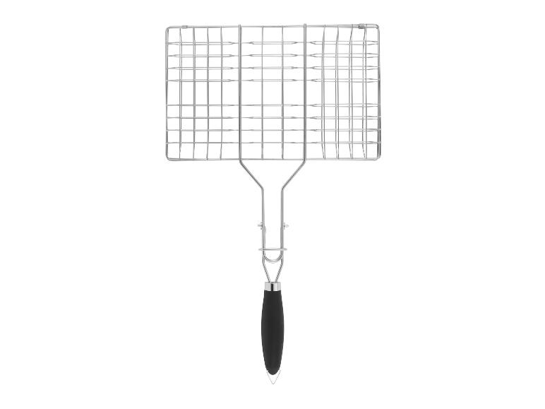 Une grille de cuisson avec une poignée noire.