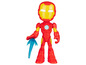 Une figurine Iron Man avec un rayon d'énergie bleu.