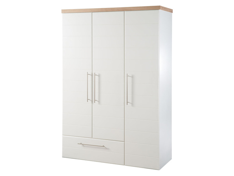 Une armoire blanche avec deux portes et un tiroir.