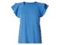 T-shirt bleu à manches courtes avec épaules volantées.