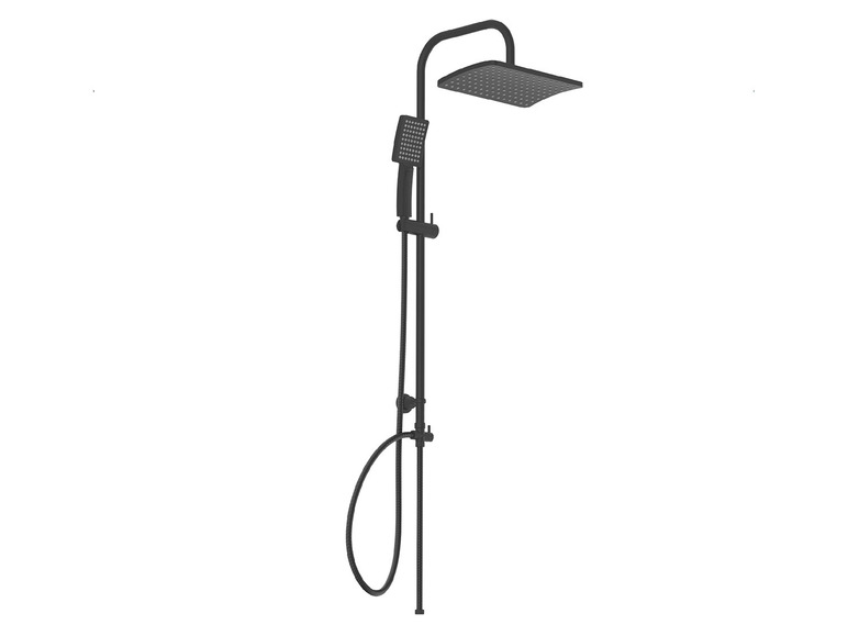Un ensemble de douche noir avec une grande pomme de douche pluie et une douchette.