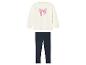 Sweat-shirt crème à nœud rose et leggings côtelés marine pour fille.