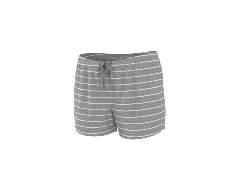 Short gris à rayures blanches avec cordon de serrage à la taille.