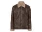 Blouson marron en cuir synthétique avec col en fourrure.