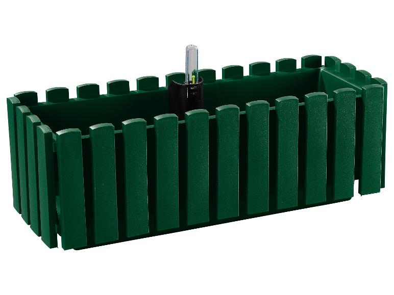 Un pot de fleurs vert avec un système d'arrosage.