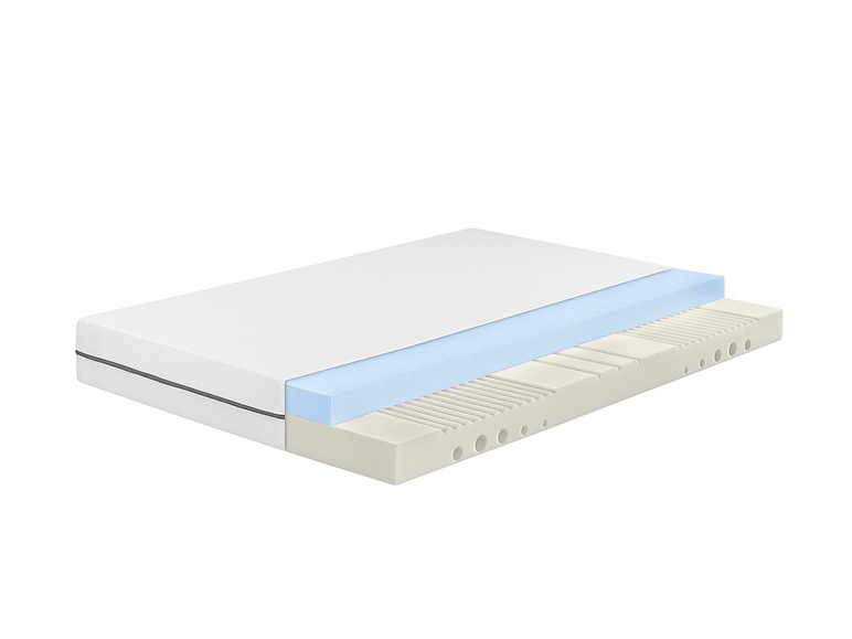 Un matelas avec des couches de mousse et une ventilation.