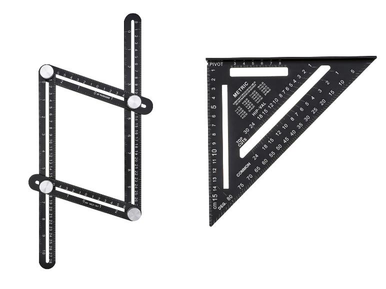 Outil de gabarit d'angle PARKSIDE et équerre rapide avec mesures métriques.