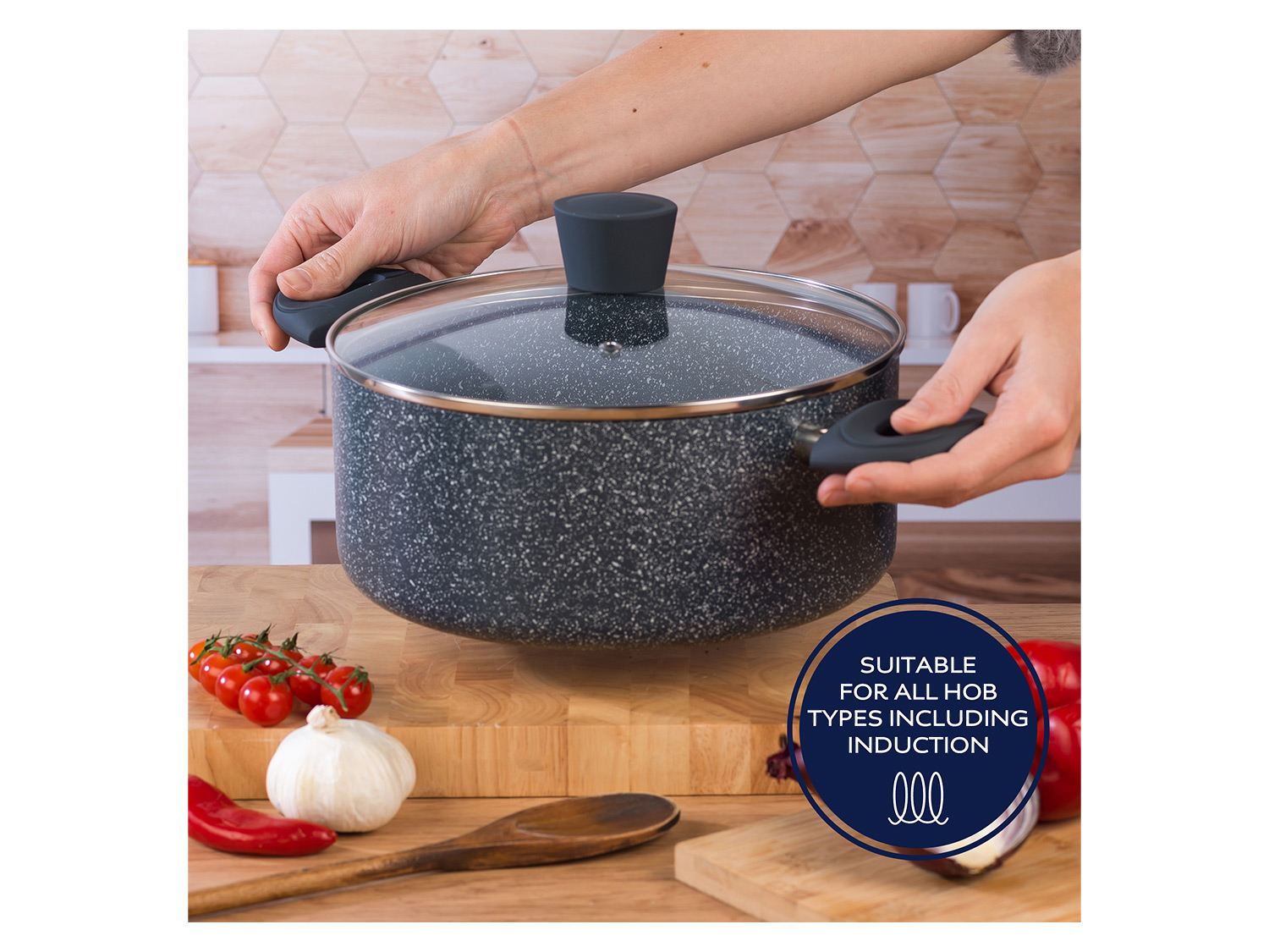 Russell Hobbs Wok, casserole à manche, sauteuse ou casserole, Aluminium Nightfall Collection Blue Marble  (faitout, 24 cm)