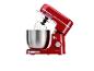 Un robot de cuisine Silvercrest rouge avec un bol et un fouet.