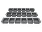 Trois moules à glaçons en silicone gris avec six compartiments rectangulaires chacun.