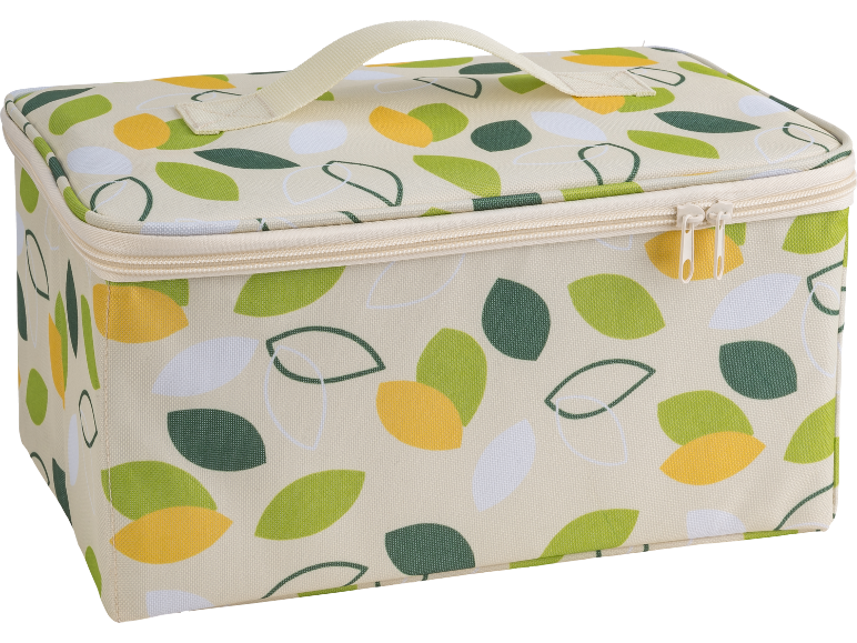 Sac isotherme avec motif de feuilles dans les tons vert, jaune et blanc