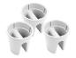 Trois moules à sucettes glacées en plastique blanc avec un centre cylindrique, disposés sur fond blanc.