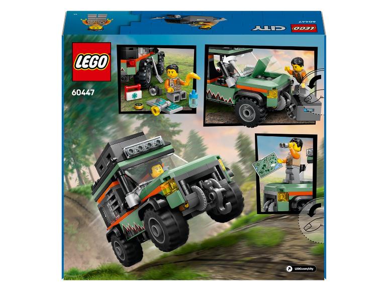 Boîte LEGO City 60447 avec un véhicule tout-terrain vert et des figurines.