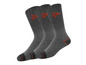 Trois paires de chaussettes grises avec logo orange.