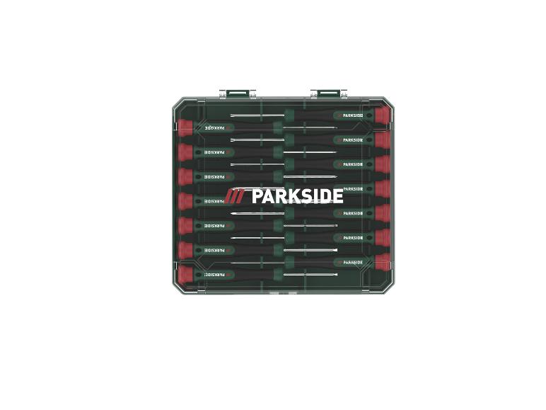 Ensemble de tournevis Parkside dans un coffret de rangement.