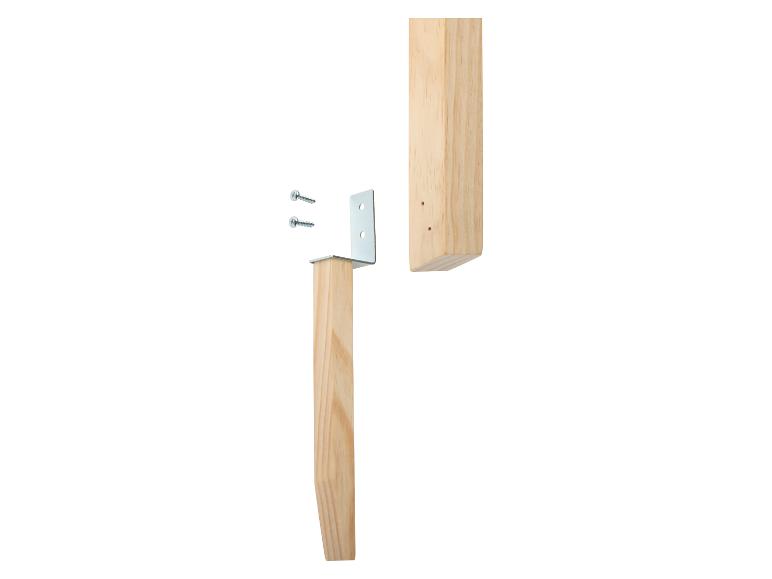 Pied en bois avec support métallique et vis pour l'assemblage.