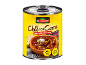 Boîte de chili con carne au porc, servie avec du pain et de la crème fraîche.