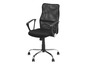 Une chaise de bureau noire avec un dossier en maille et des accoudoirs sur roulettes.
