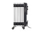 Un radiateur électrique noir avec des roulettes