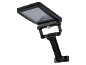 Lampe solaire LED noire avec capteur de mouvement et bras de montage.